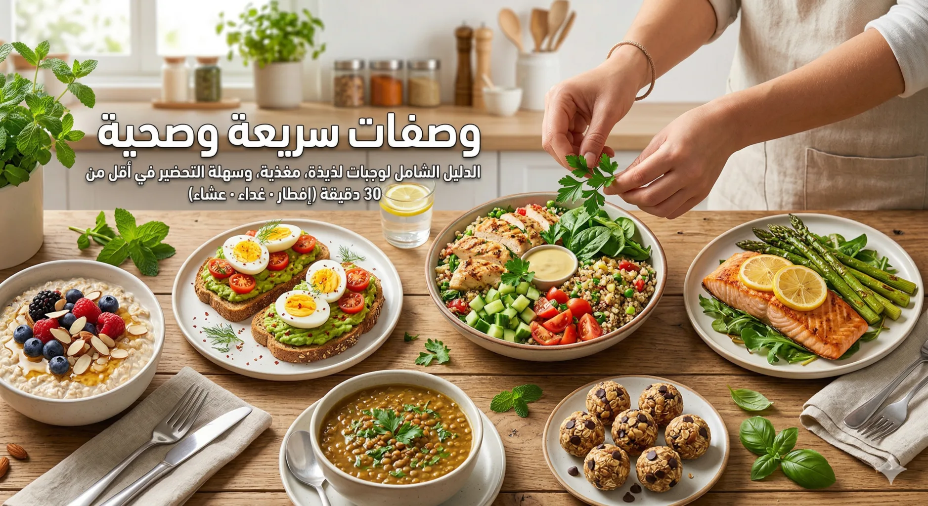 الدليل الشامل: وصفات سريعة وصحية لأسلوب حياة متوازن (أكثر من 20 وجبة)